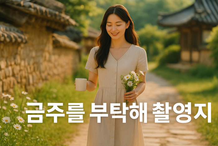 금주를 부탁해 촬영지 예끼마을에서 한 여성이 데이지를 들고 산책하고 있다.